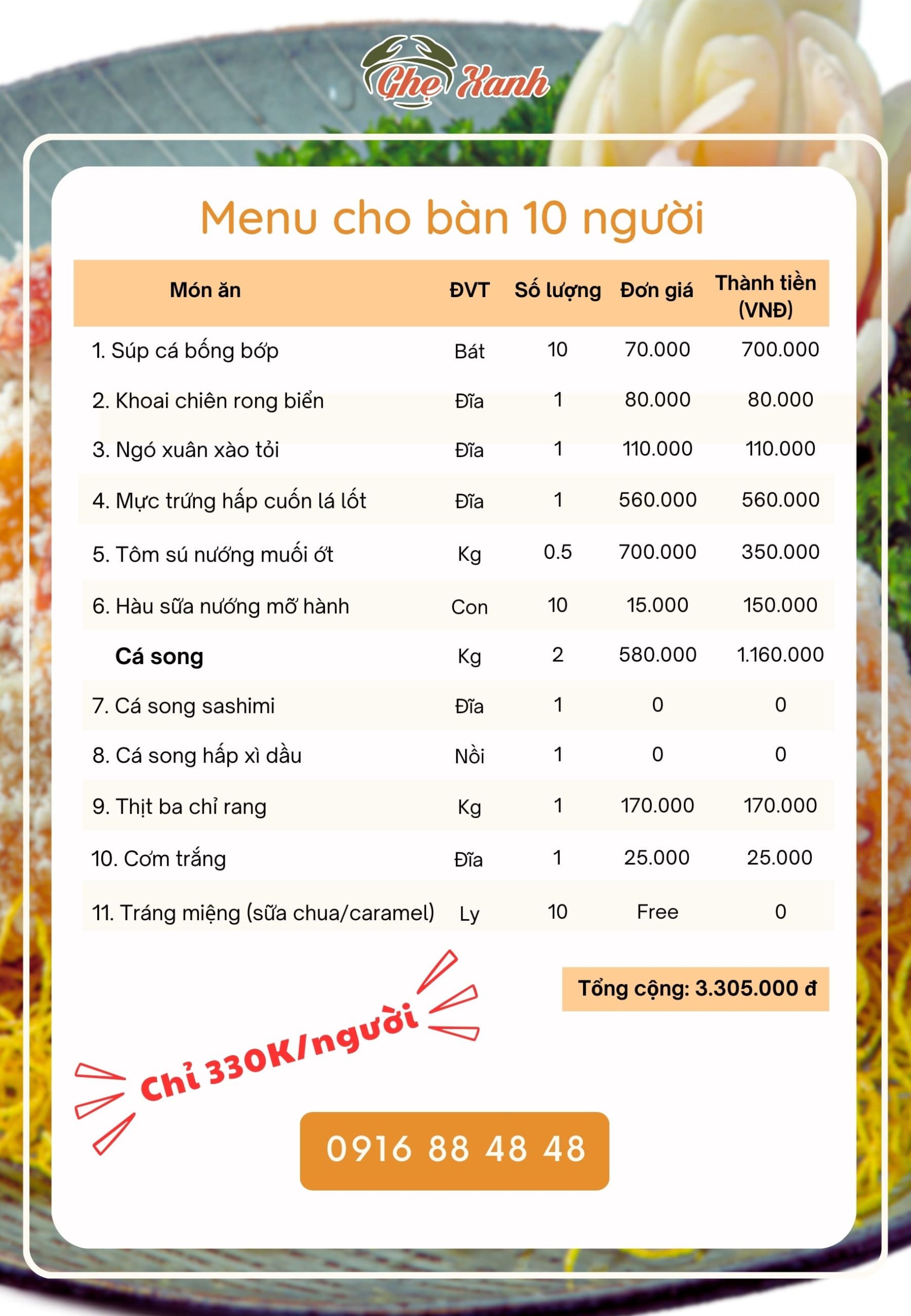 3-4Tr - Menu 4 Menu Nhà hàng Hải Sản Ghẹ Xanh Bắc Giang