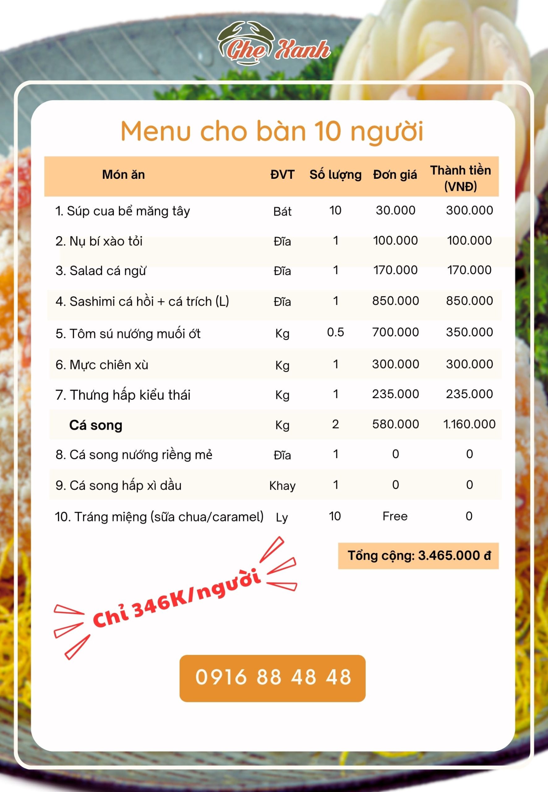 3-4Tr - Menu 6 Menu Nhà hàng Hải Sản Ghẹ Xanh Bắc Giang