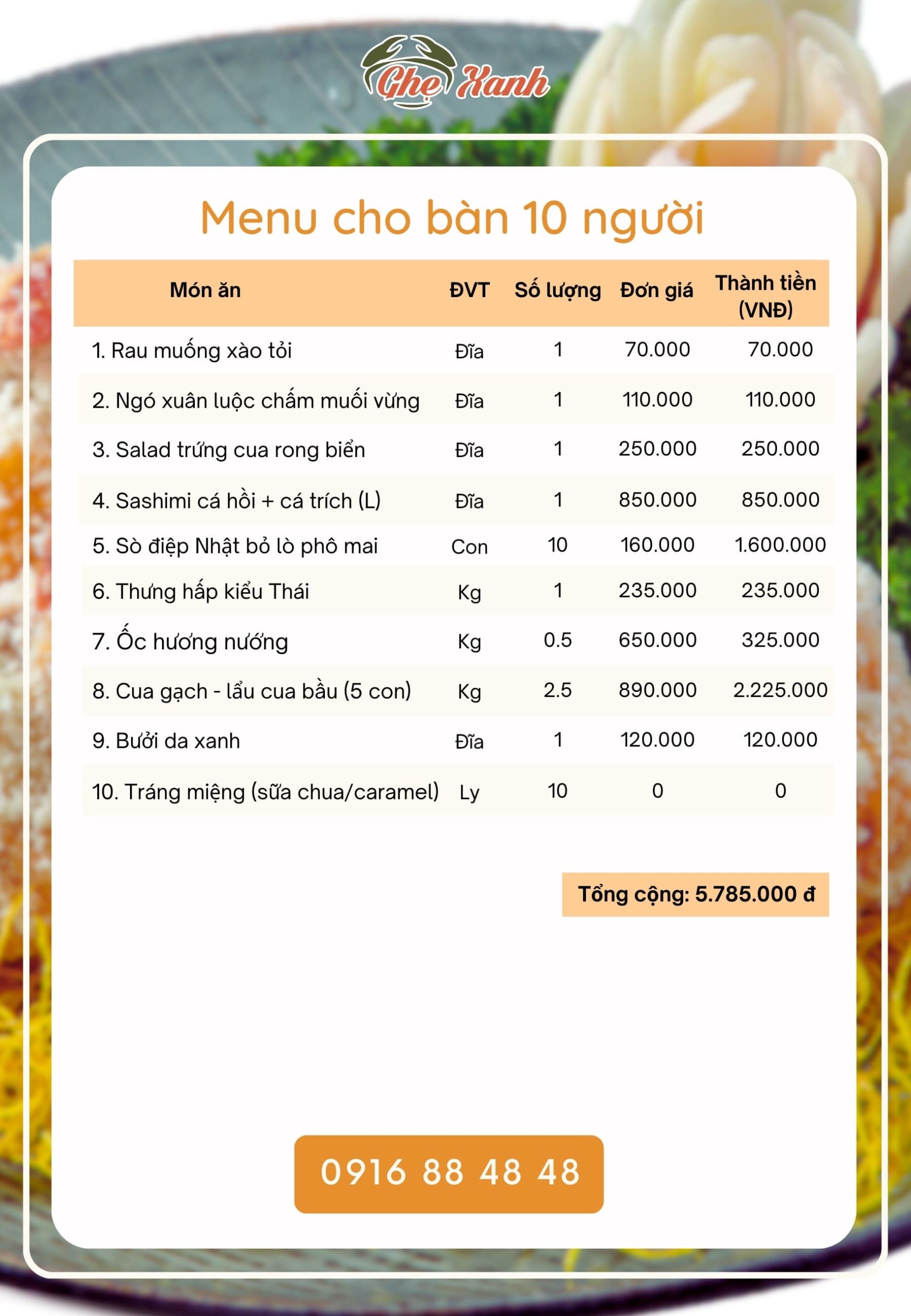 4-7Tr - Menu 6 Menu Nhà hàng Hải Sản Ghẹ Xanh Bắc Giang