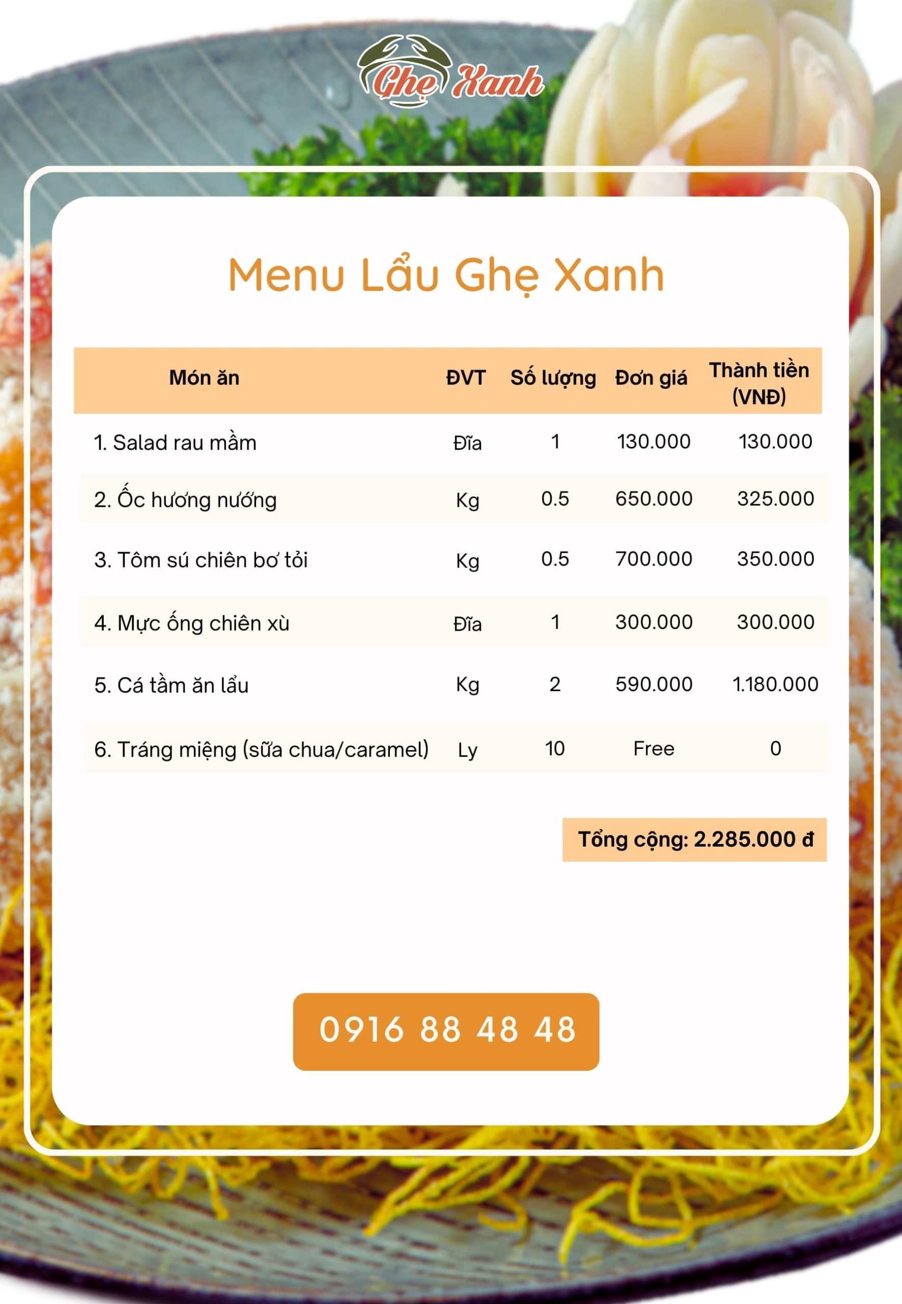 Lẩu GX - Menu 4 Menu Nhà hàng Hải Sản Ghẹ Xanh Bắc Giang