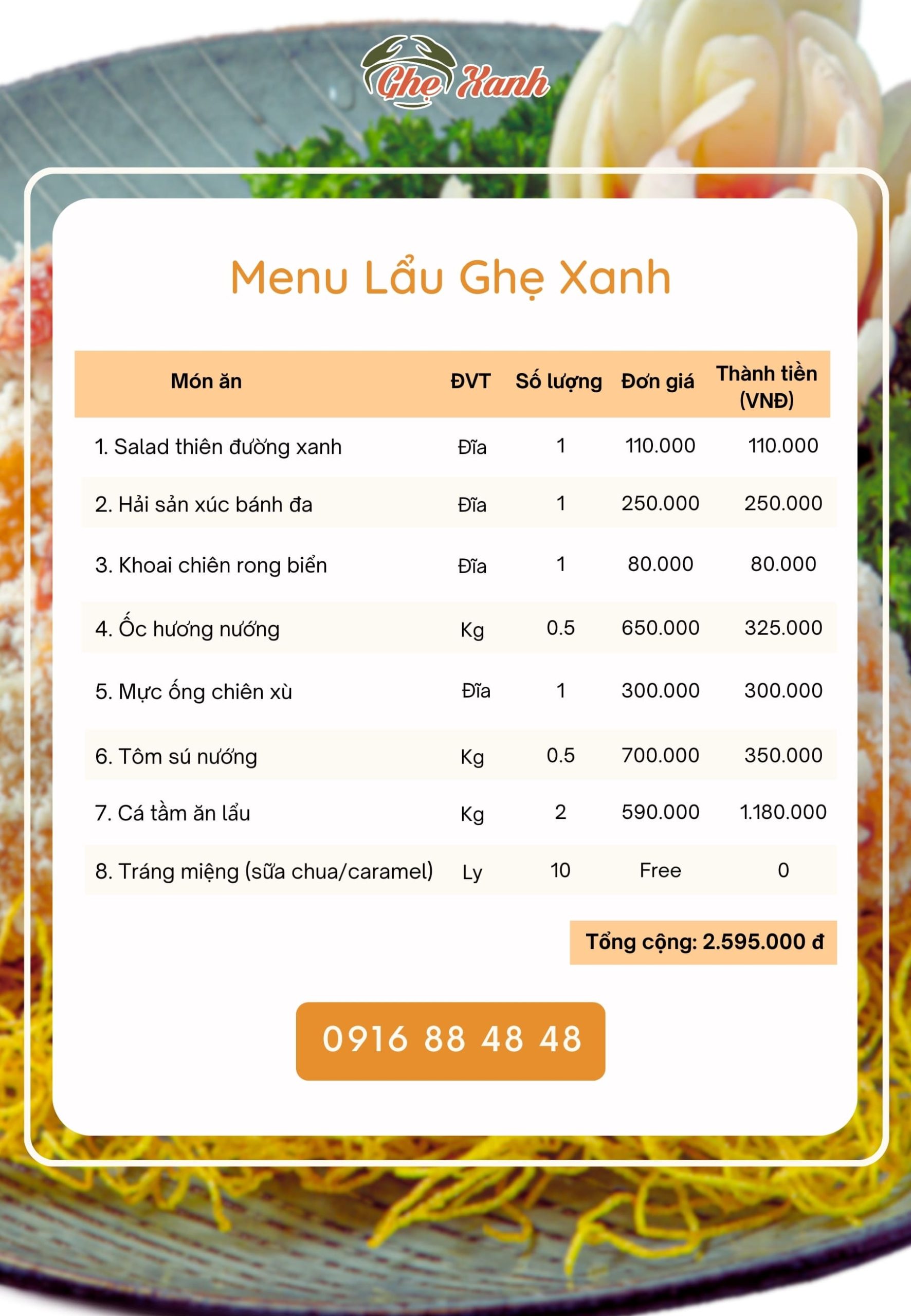 Lẩu GX - Menu 5 Menu Nhà hàng Hải Sản Ghẹ Xanh Bắc Giang